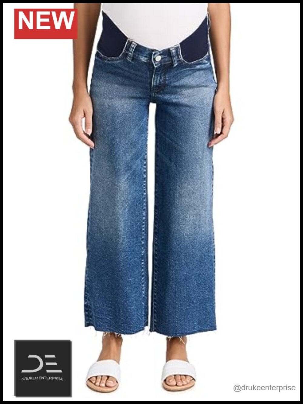 Maternity Wide Leg Jeans Mid Rise Elastic Waist Denim